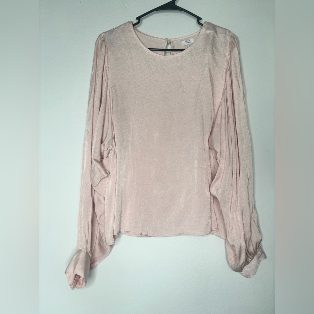 Q+A Los Angeles Metallic Pink Shimmery Long Sleeve Blouse Sz M